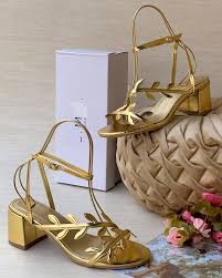 Gold Ankle Strap Block heels